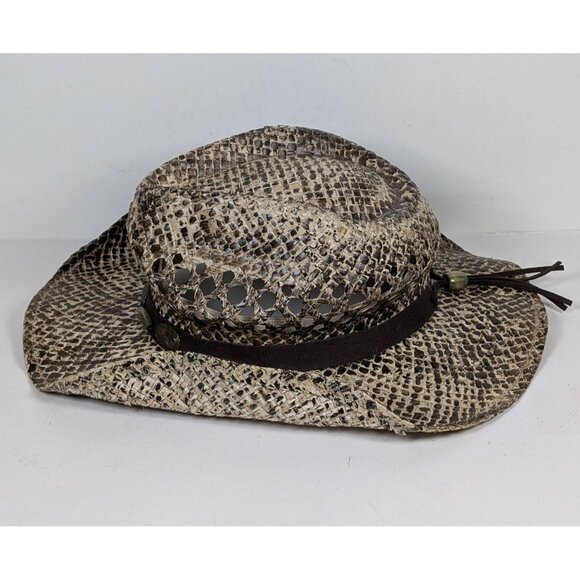 DPC Dorfman Pacific Cowboy Hat Western Raffia Straw Vented Sun Snakeskin Print - Picture 3 of 6